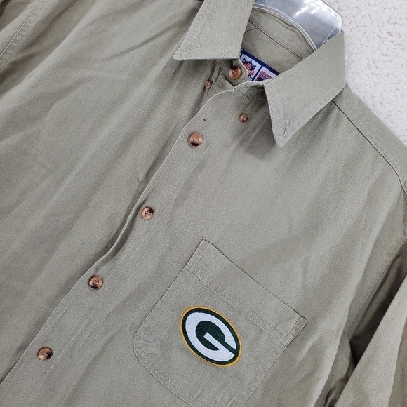 Vtg Logo 7 Packers Shirt Men M LS Button Down Khaki Beige Game Day Green Bay Y2K - Picture 8 of 16